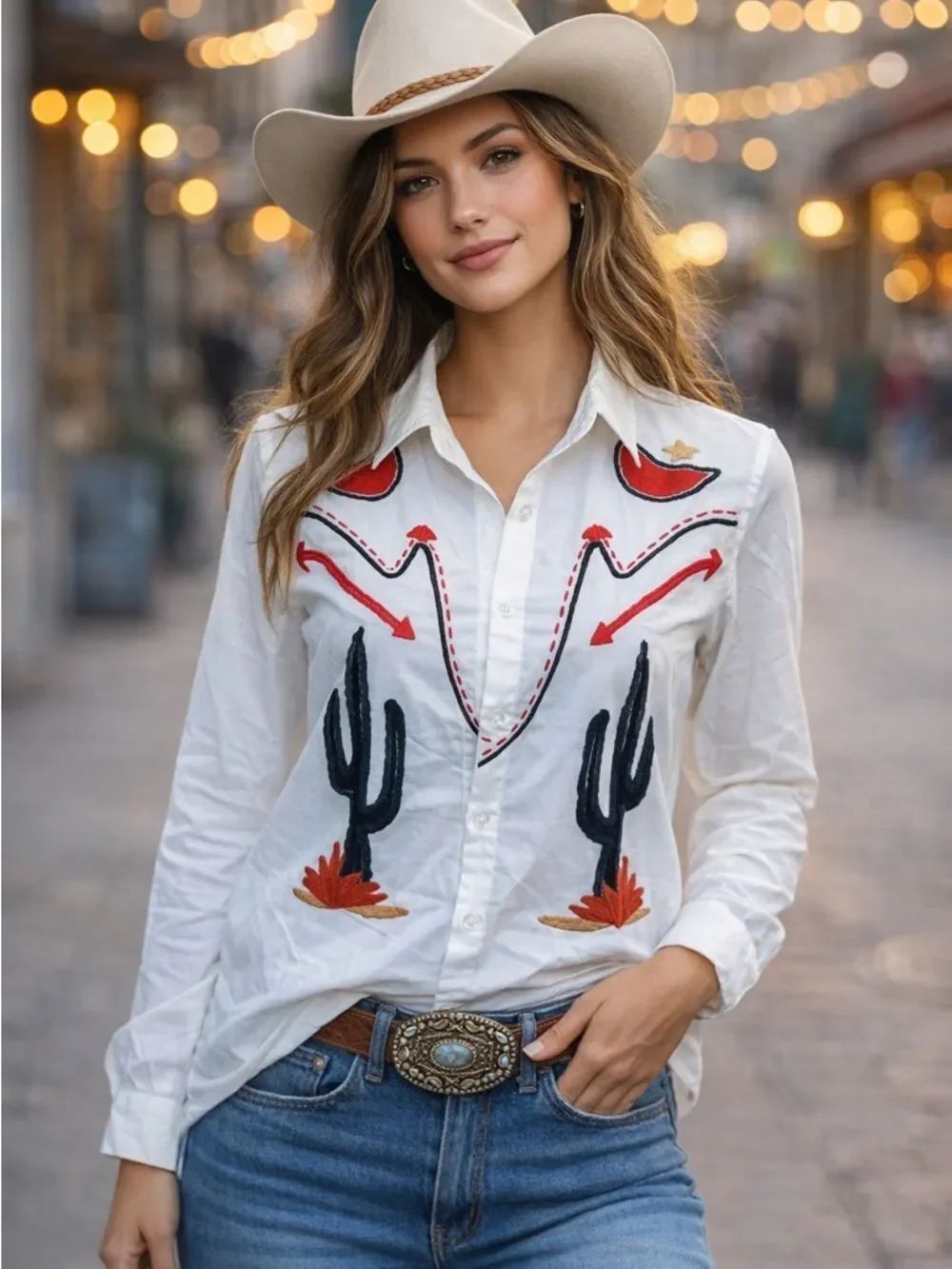 Western Button Down Shirt with Cactus